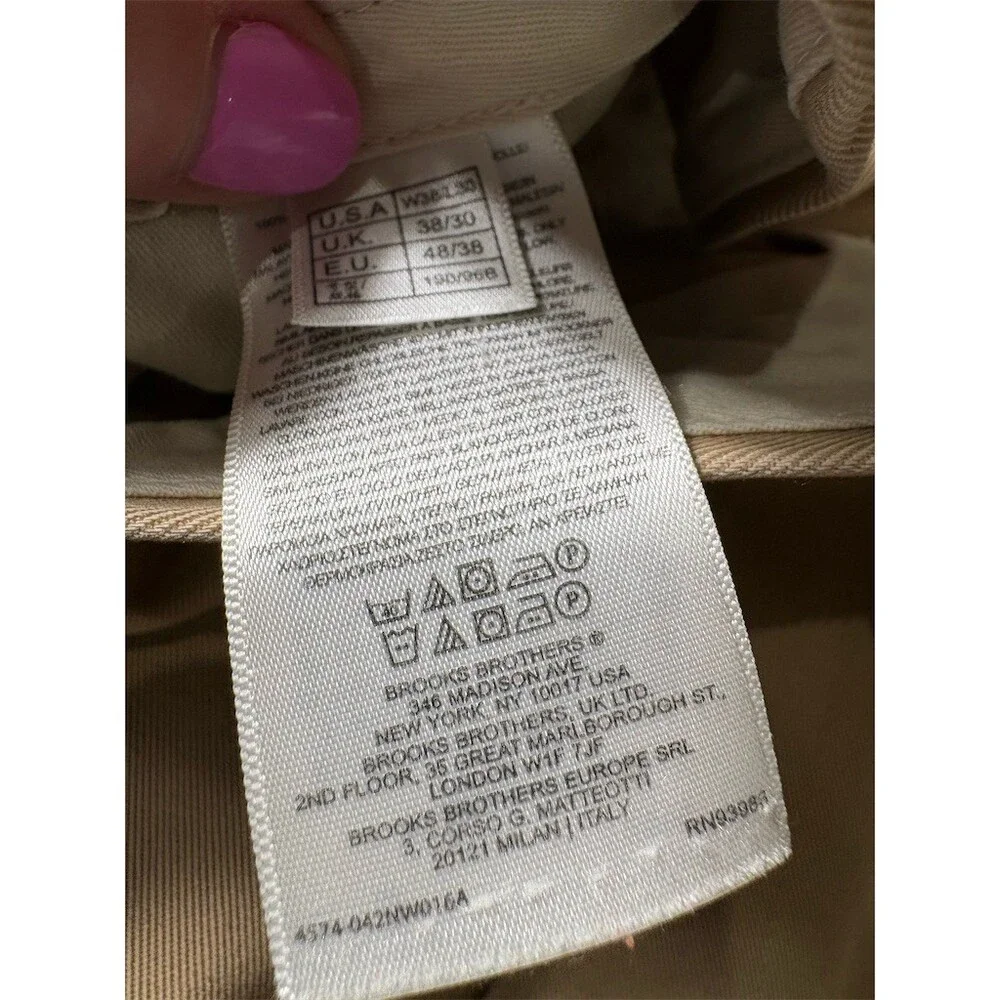 Brooks Brothers Advantage Chino Mens 38x30 Beige Pleated Cuffed Pants - Picture 9 of 9